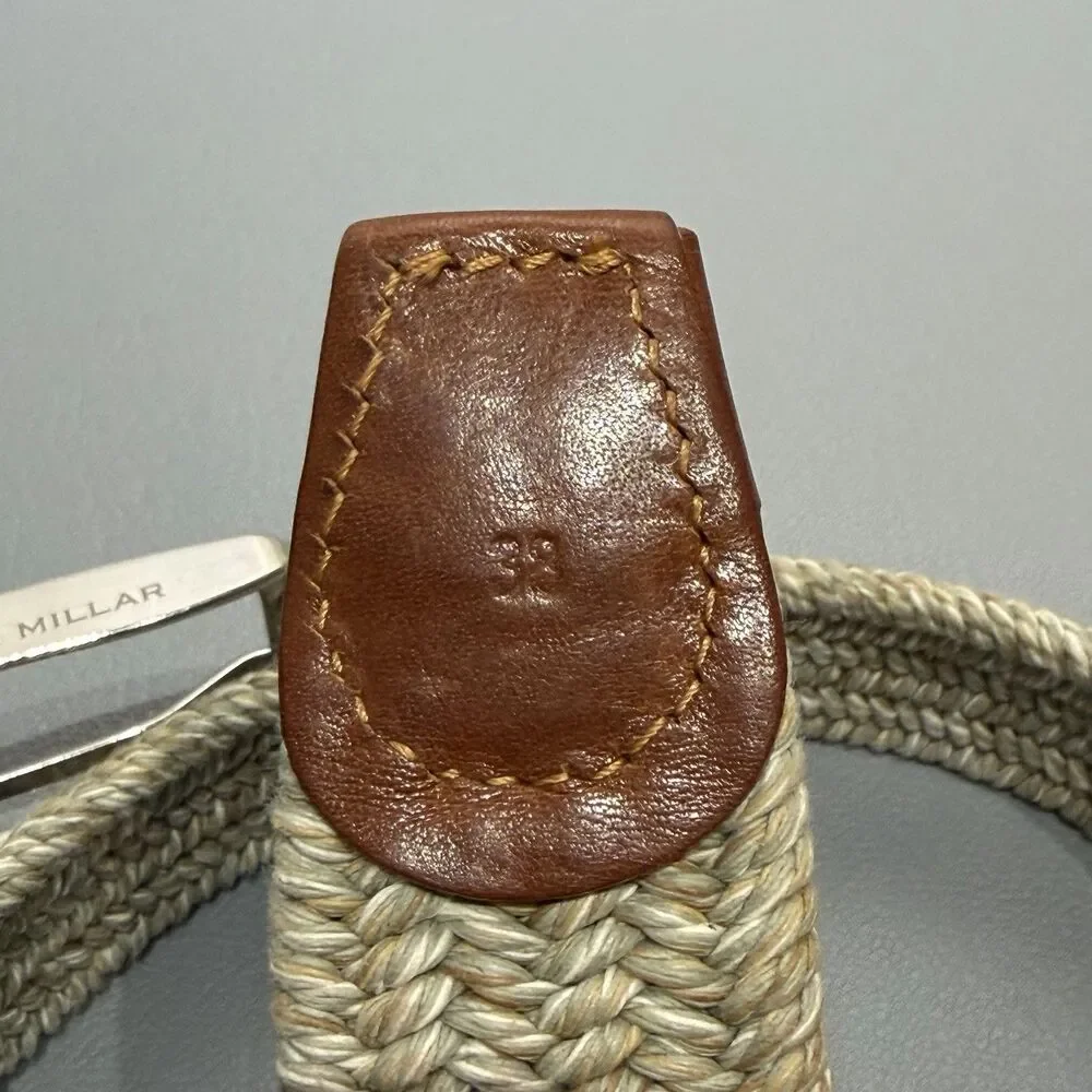 Peter Millar Waxed Braided Belt Men’s 38 Beige / Gray Stretch Golf Casual 1 3/8”